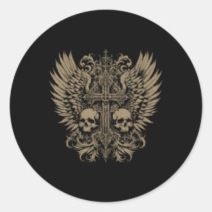 Y2k Grunge Ästhetik Alt Goth Skull Cross Gothic Runder Aufkleber