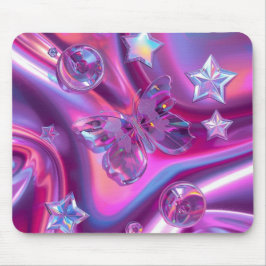 Y2K Holographic Gradient Mouse Pad | Chrome Stars Mousepad