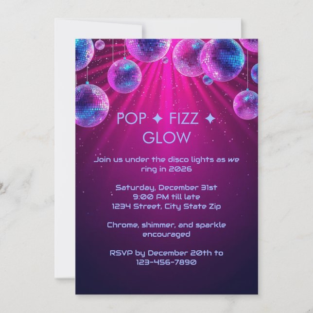 Y2K Holographic New Year’s Eve Invitation | Neon Einladung (Vorderseite)