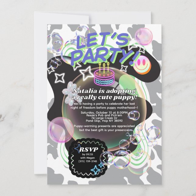 Y2K Invitation à la fête | Neon Retro Editable T (Devant)