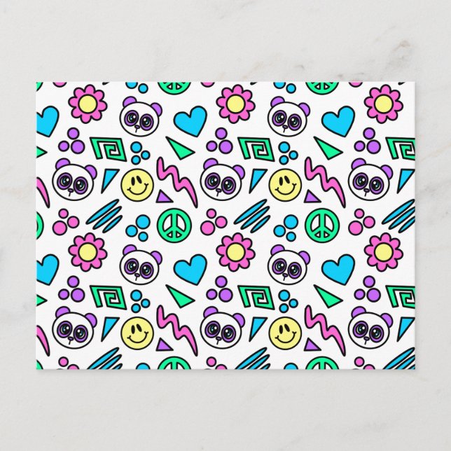 Y2K Pandas on White - 1000Pandas von Amanda Roos Postkarte (Vorderseite)