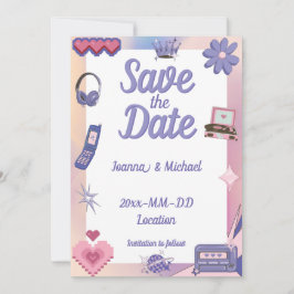 Y2K Pink Lila 2000er Retro Tech Geek Liebe Hochzei Einladung