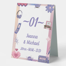 Y2K Pink Lila 2000er Retro Tech Geek Liebe Hochzei Tischaufsteller