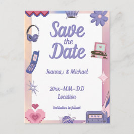 Y2K Pink Lila 2000er Retro Tech Save the Date Postkarte