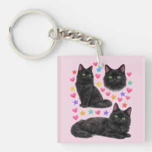 y2k Regenbogen-Herzen schwarze Katze kawaii süß Schlüsselanhänger