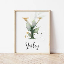 Y Buchstabe Monogramm Grünzeug Kinderzimmer Name W