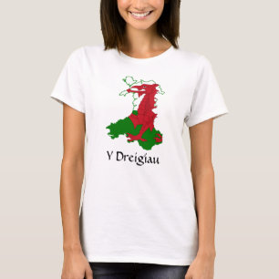 Y Dreigiau Flag Karte des T - Shirt Wales