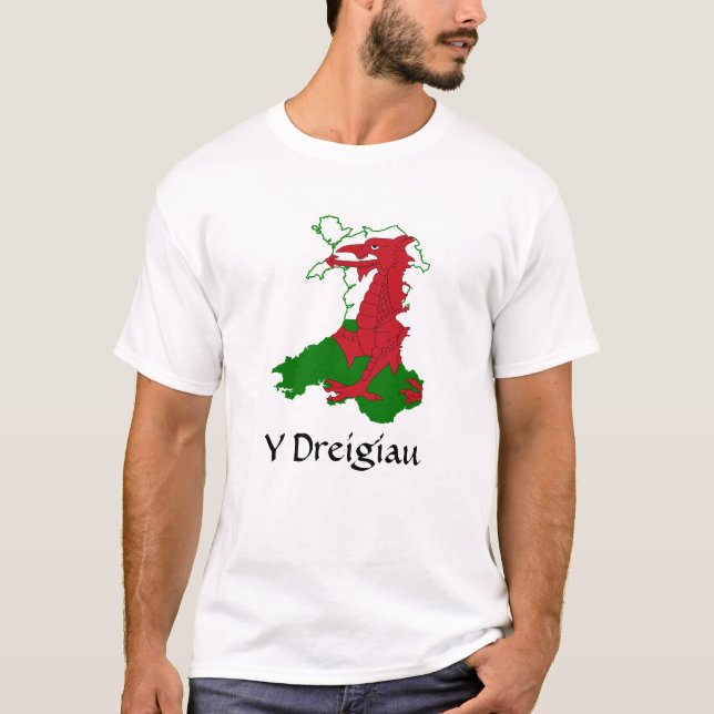 Y Dreigiau Flag Karte des T - Shirt Wales (Vorderseite)