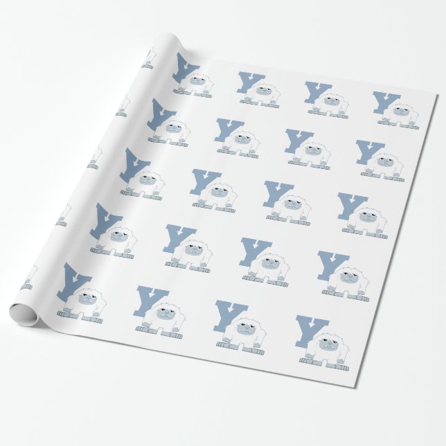 Y ist für Yeti Niedlich Cartoon Yeti Monster Geschenkpapier (Ungerollt)