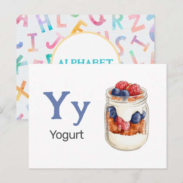 Y ist für Yogurt - Alphabet Flash Card Postkarte (Vorne/Hinten)