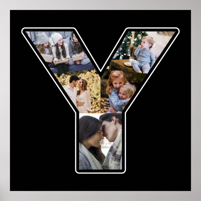 Y Monogram Create your own 6 Foto Collage Black Poster (Vorne)