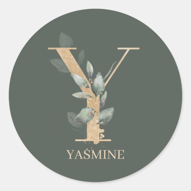 Y Monogram Floral Personalisiert Runder Aufkleber (Vorderseite)