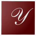 Y Monogram Initial White on Dark Red Fliese<br><div class="desc">Classic White Letter Monogram auf Maroon Background,  Y.</div>