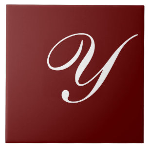 Y Monogram Initial White on Dark Red Fliese