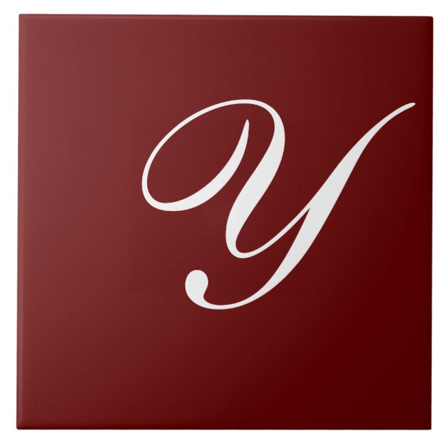 Y Monogram Initial White on Dark Red Fliese (Vorderseite)