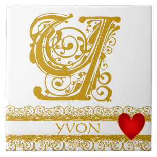 Y Monogram Name Gold Lace Red Heft Template Tile Fliese
