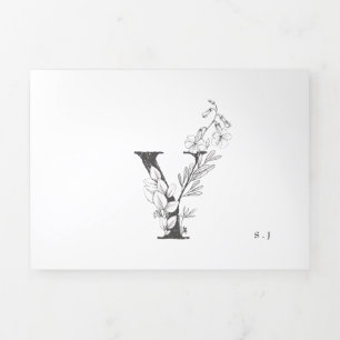 'Y' Monogram Schöne gezeichnete Blumenhochzeit Dreifach Gefaltete Einladung