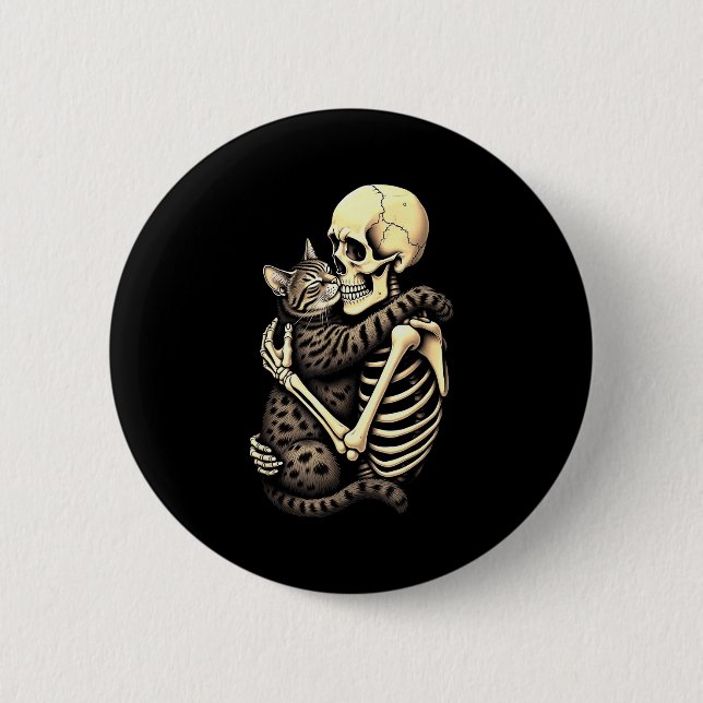 Y Skeleton Hugging Cat Halloween Lovers Human Pro  Button (Vorderseite)