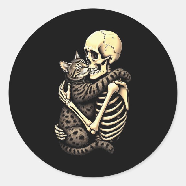 Y Skeleton Hugging Cat Halloween Lovers Human Pro  Runder Aufkleber (Vorderseite)