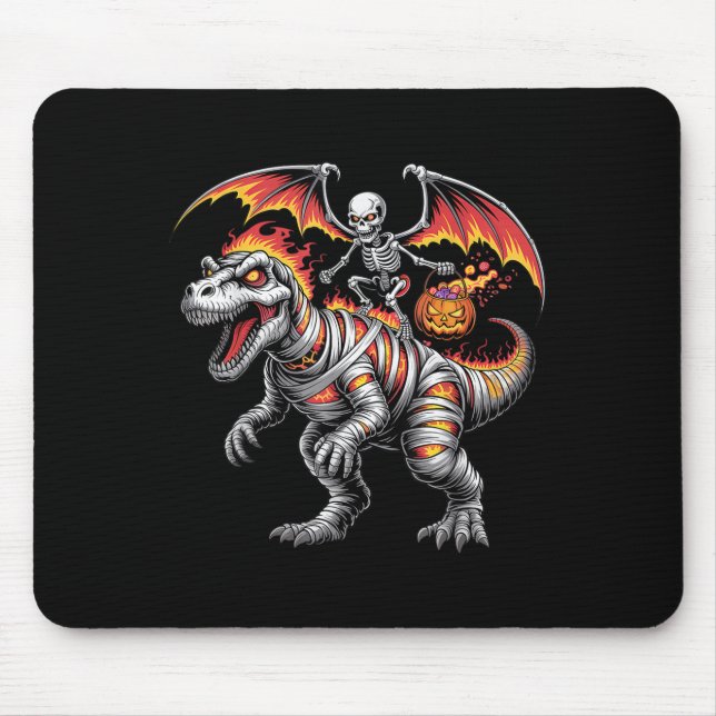 Y Skeleton Riding Dinosaur T-rex Halloween Pumpkin Mousepad (Vorne)