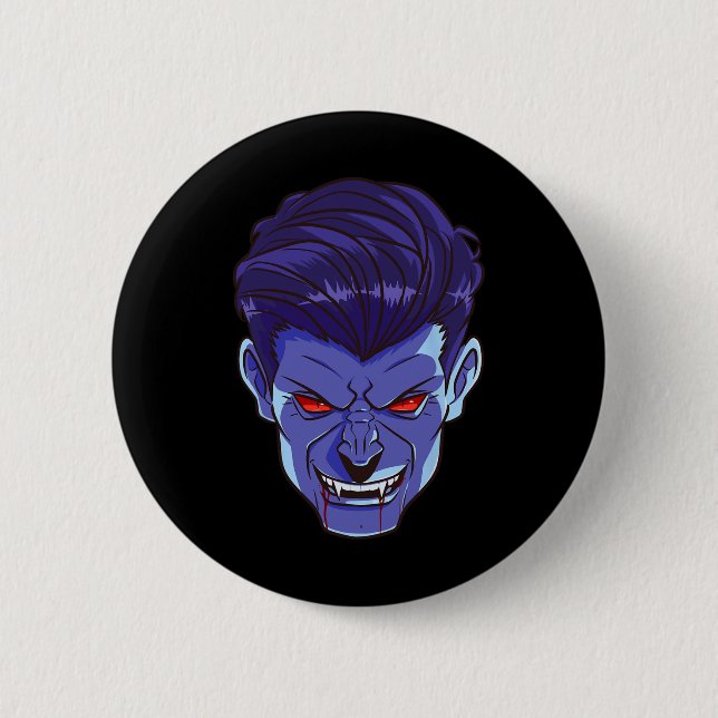 Y Vampire Halloween Monster Face Beängstigend Fang Button (Vorderseite)