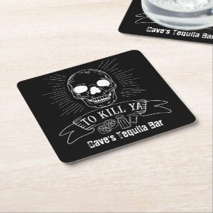 Ya Funny Tequila Drinker Grunge Skull töten Rechteckiger Pappuntersetzer