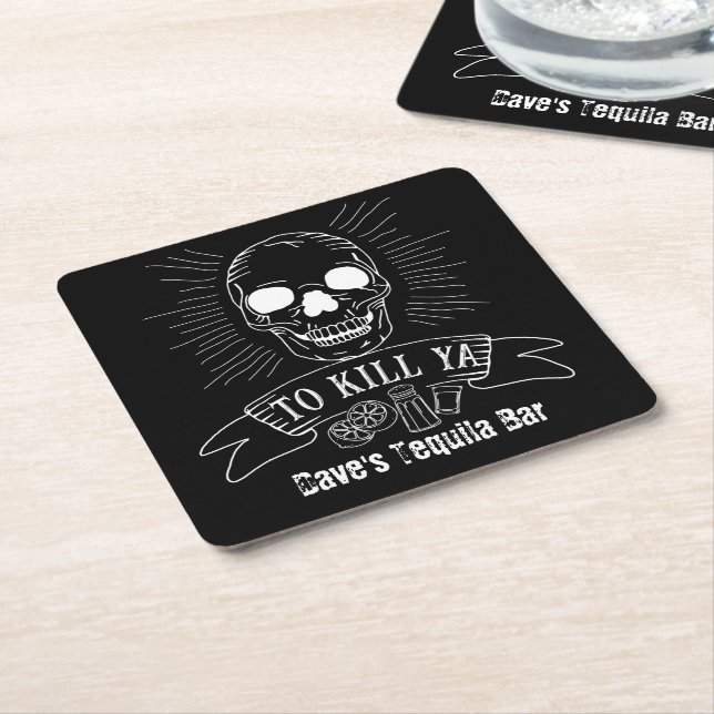 Ya Funny Tequila Drinker Grunge Skull töten Rechteckiger Pappuntersetzer (angewinkelt)