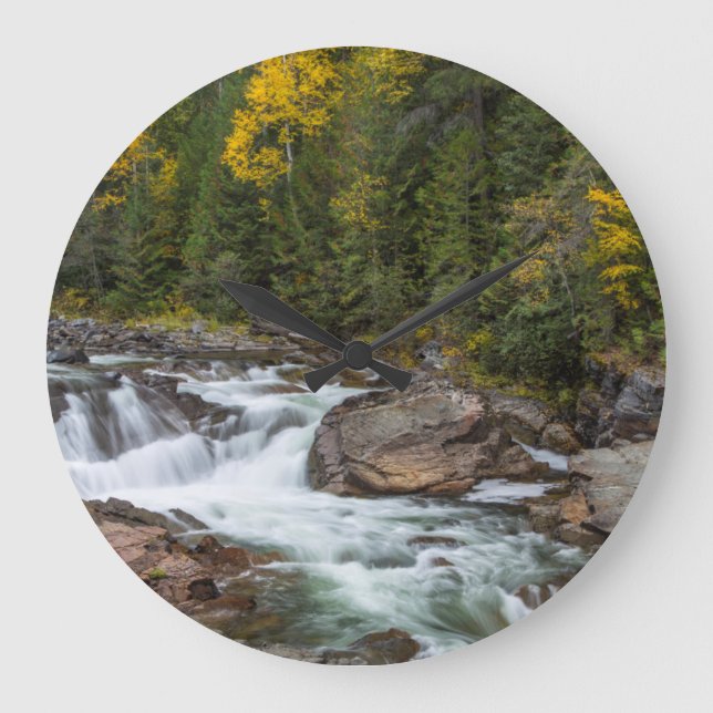 Yaak fällt im Herbst im Kootenai-Nationalstaat Große Wanduhr (Vorderseite)