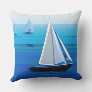 Yacht auf See, Cobalt Blue Kissen