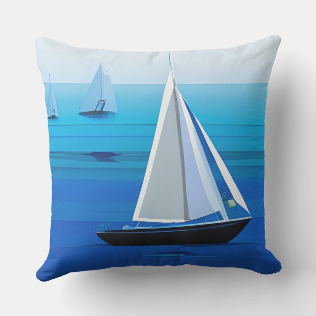 Yacht auf See, Cobalt Blue Kissen (Rückseite)