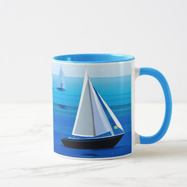 Yacht auf See, Cobalt Blue Tasse (Rechts)