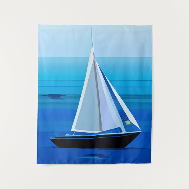 Yacht auf See, Cobalt Blue Wandteppich (Vorderseite)