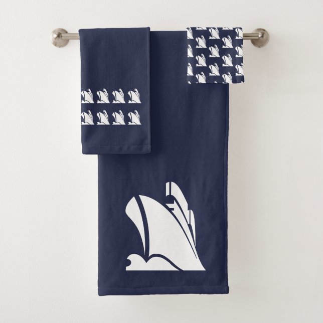 Yacht Bad Ocean Blue & White Handtuch Set (Insitu)