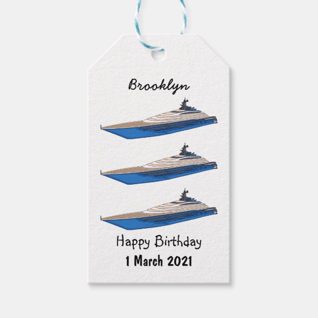 Yacht-Cartoon Geschenkanhänger (Vorderseite)