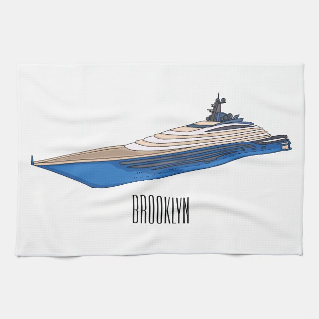 Yacht-Cartoon Geschirrtuch (Horizontal)