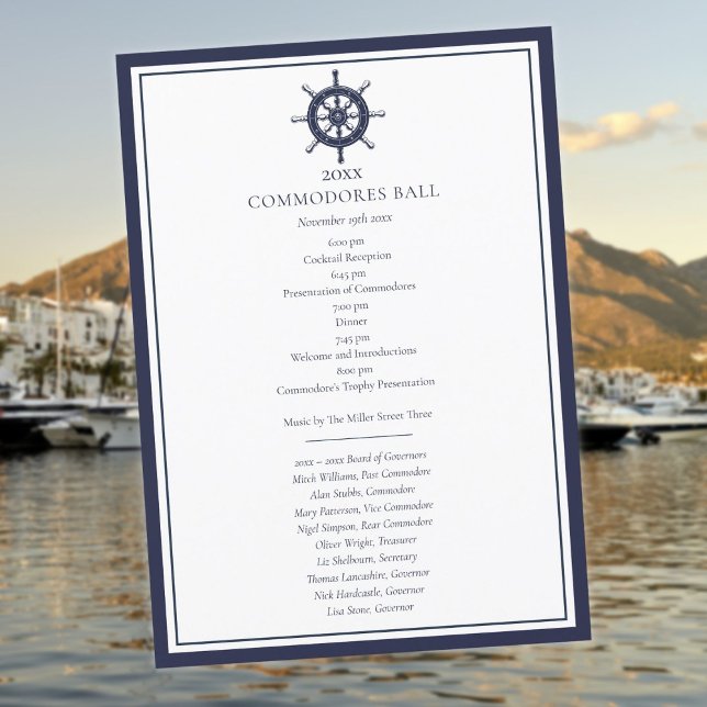 Yacht Club Menü Nausea Blue Program (Yacht Club Menu Nautical Navy Blue Program)