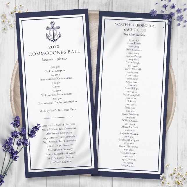 Yacht Club Nautique Marine Blue Menu Programme (Yacht Club Nautical Navy Blue Menu Program)