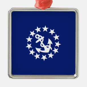 Yacht-Flaggen-Anker spielt Symbol auf Blau die Silbernes Ornament