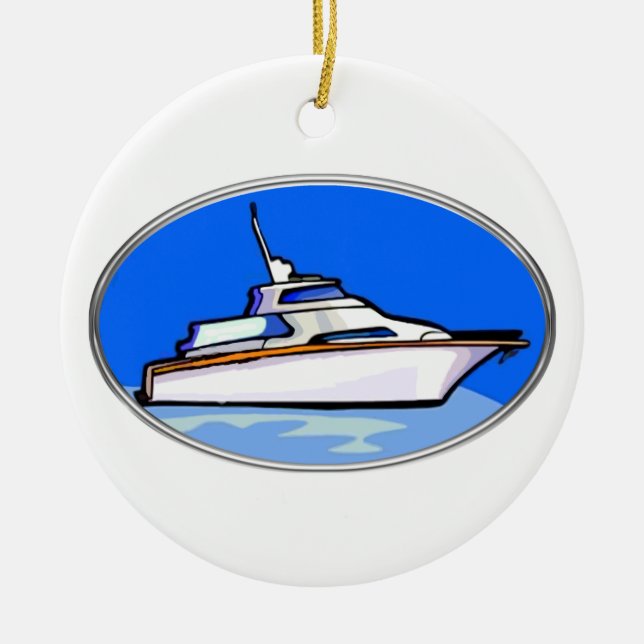 Yacht im Oval Keramik Ornament (Vorne)