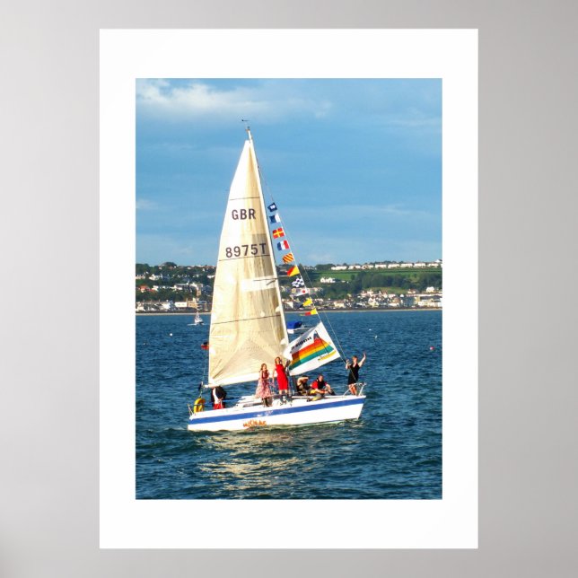 Yacht mit Flaggen Jersey Poster (Vorne)