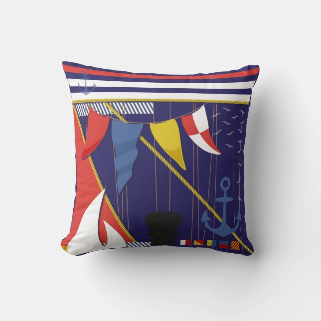 Yacht "Nautic Maritime Flags" Gemustert Blue Kissen (Vorderseite)