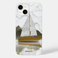 Yacht Sailing Stylish Modern Gold Marmorname
