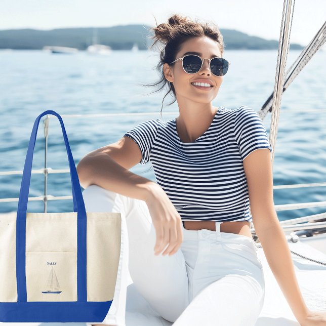 Yacht Segelschiff Kontrast Trimm Tragetasche (Sail boat personalized canvas boat tote)