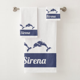 Yachtdeck Nautic Blue and White Delphins Badhandtuch Set