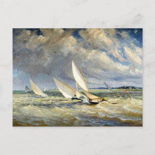 Yachten beim Rennen bei schlechtem Wetter Postkarte