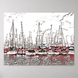 Yachten in Schwarz und Rot Poster