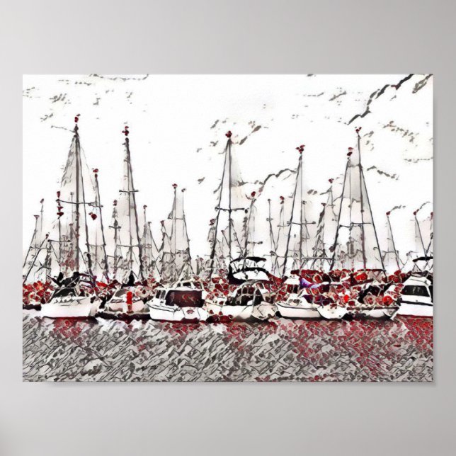 Yachten in Schwarz und Rot Poster (Vorne)