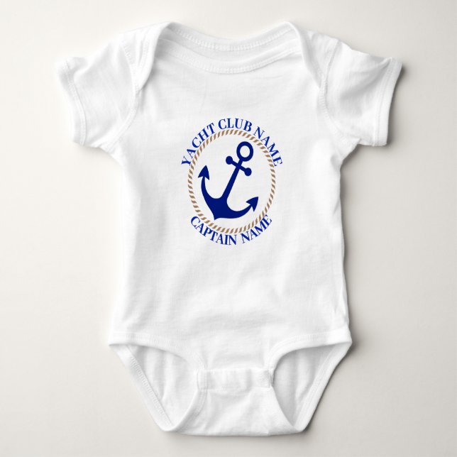 Yachthafen Blue Nautic Anchor Name Baby Strampler (Vorderseite)