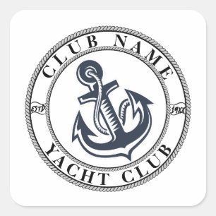 Yachthafen Blue Nautic Anchor Name Quadratischer Aufkleber
