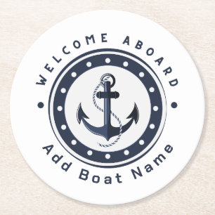 Yachthafen der Blue Navy Anchor Runder Pappuntersetzer
